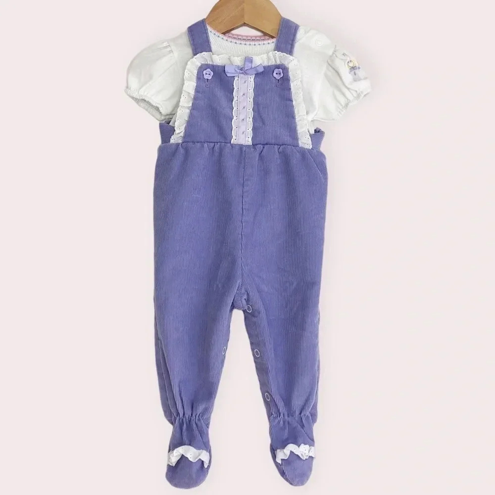 Vintage Health-Tex‎ matching set lavender footie overalls w/ clown tee 3 months